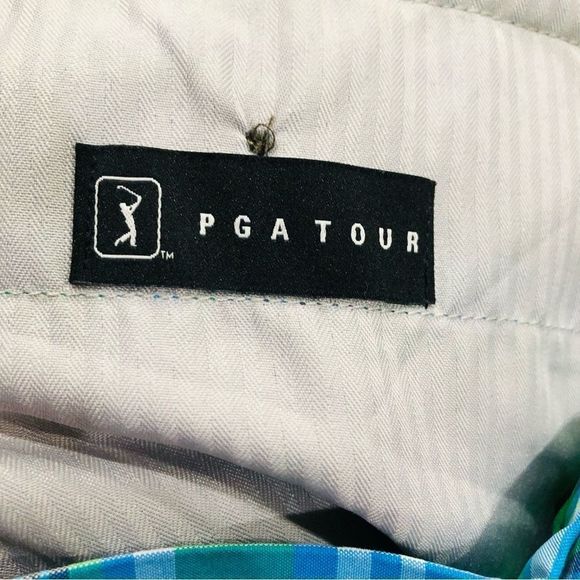 NWOT PGA Tour Golf Blue Green  Plaid Flat Front Quick Dry Men’s Short Sz 34 - Picture 8 of 9
